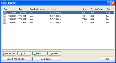 Score history screen